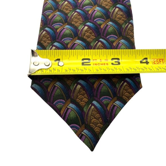 J. Garcia Silk Tie Hand Sewn USA Art Deco Brown Purple Green Blue Vintage - Picture 8 of 8